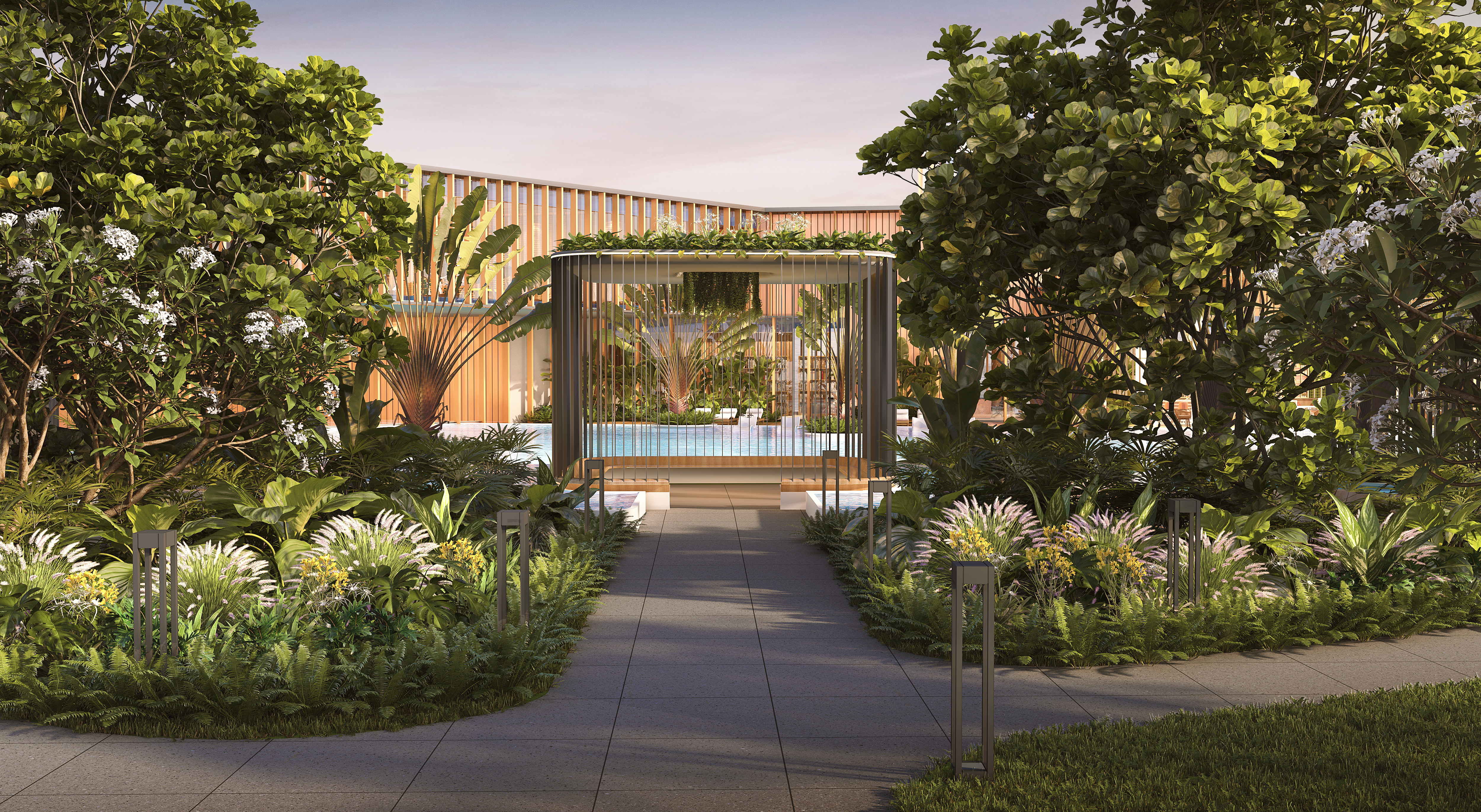 Landscaped arrival at Godrej Reserve