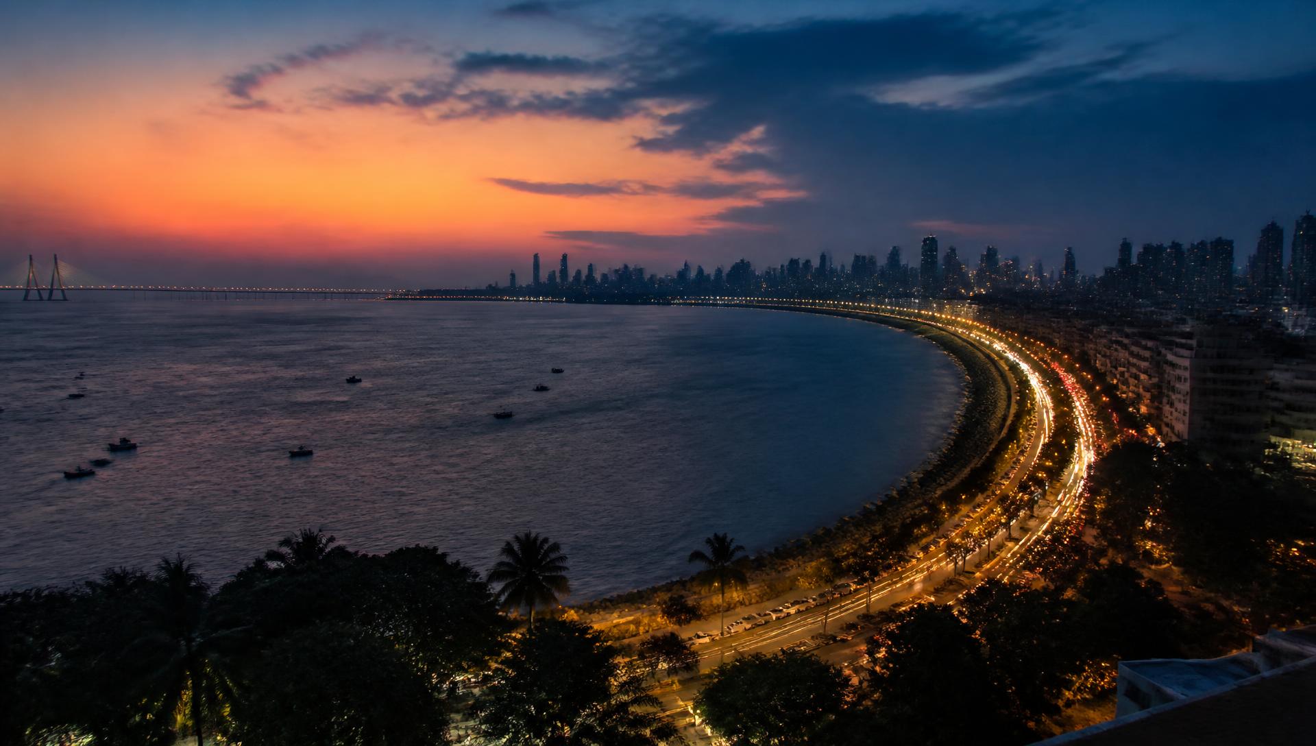 Bandra waterfront and sea link at dusk